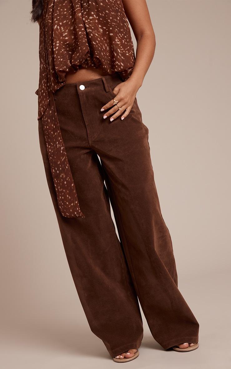 Pretty Little Thing Petite Chocolate Suede Barrel Pants