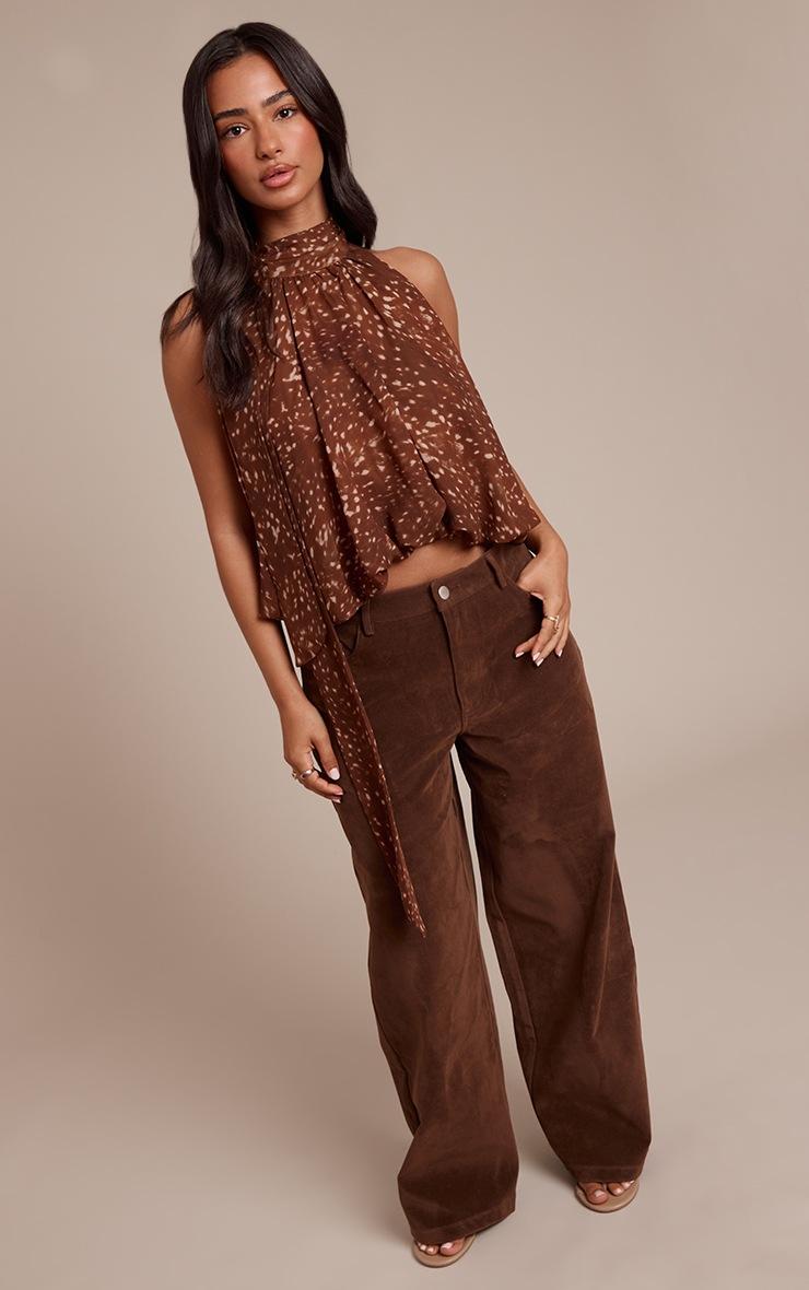 Pretty Little Thing Petite Chocolate Suede Barrel Pants