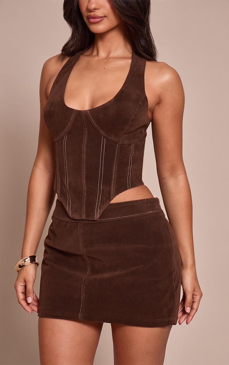 Pretty Little Thing Petite Chocolate Suede Micro Mini Skirt
