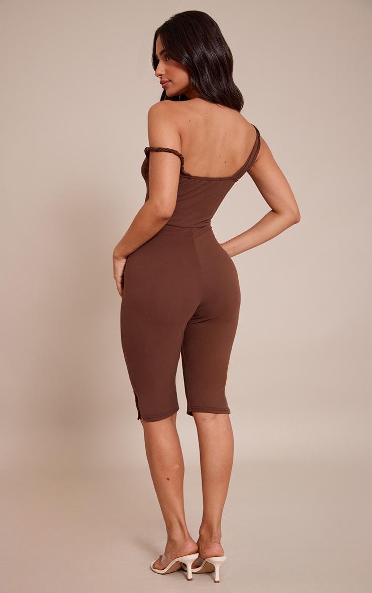 Pretty Little Thing Petite Chocolate Super Soft Bardot Twist Detail Fitted Jumpsuit