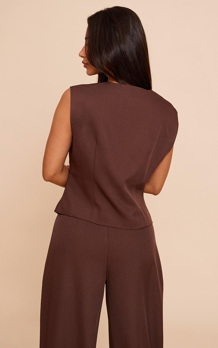 Pretty Little Thing Petite Chocolate Tailored Button Up Vest