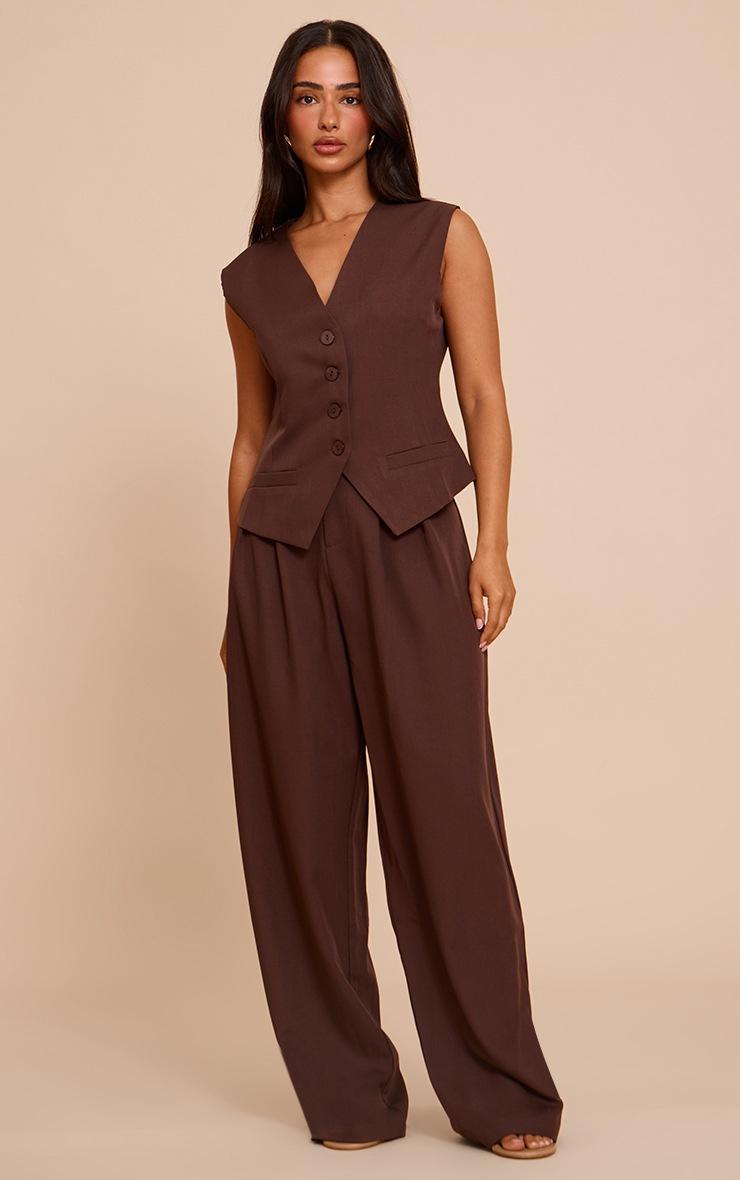 Pretty Little Thing Petite Chocolate Tailored High Waist Wide Leg Pants