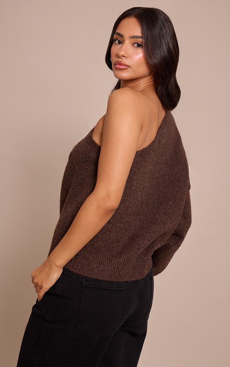 Pretty Little Thing Petite Chocolate Trim Detail One Shoulder Knitted Sweater