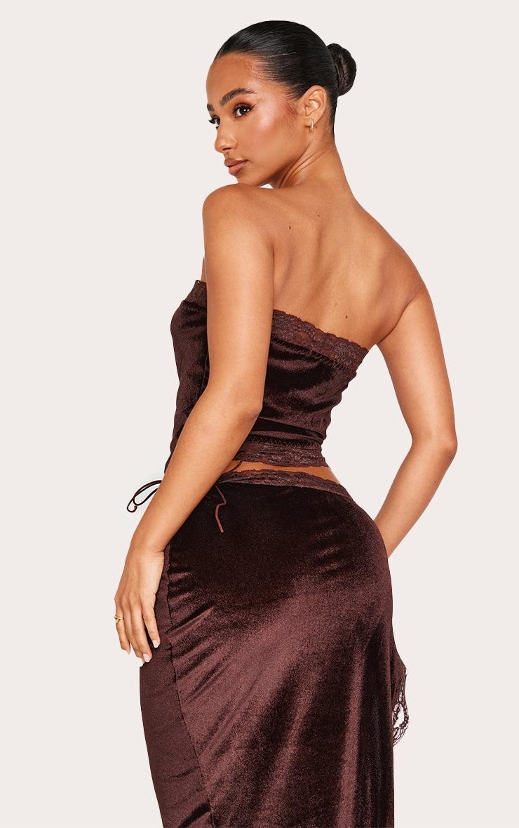 Pretty Little Thing Petite Chocolate Velvet Lace Trim Detail Bandeau Top