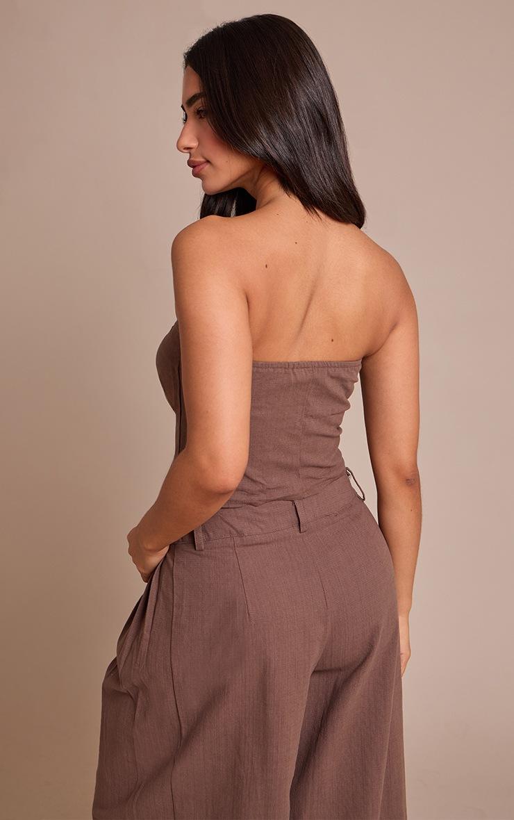 Pretty Little Thing Petite Chocolate Woven Bandeau Button Up Top