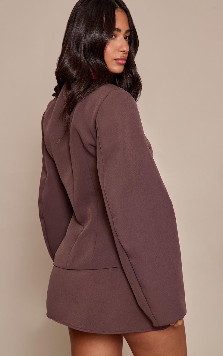 Pretty Little Thing Petite Chocolate Woven Cinched Waist Cocoon Sleeve Button Up Blazer