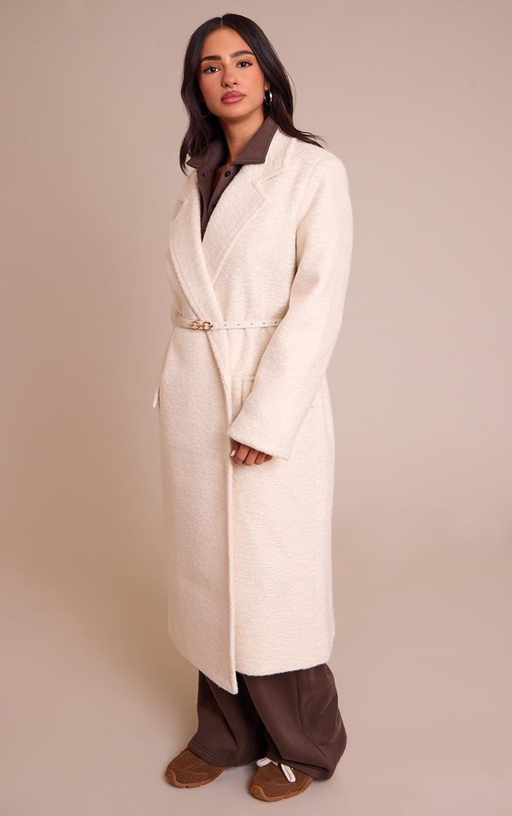 Pretty Little Thing Petite Cream Belted Wool Look Maxi Coat