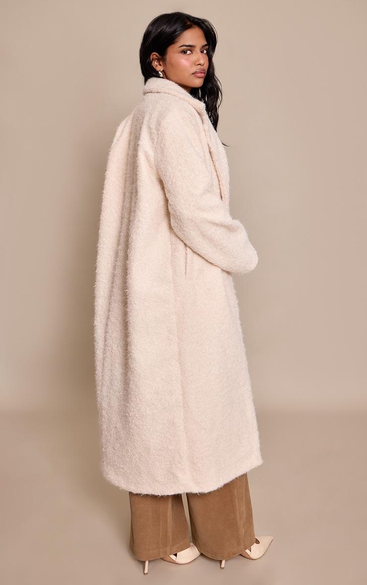 Pretty Little Thing Petite Cream Borg Button Up Maxi Coat