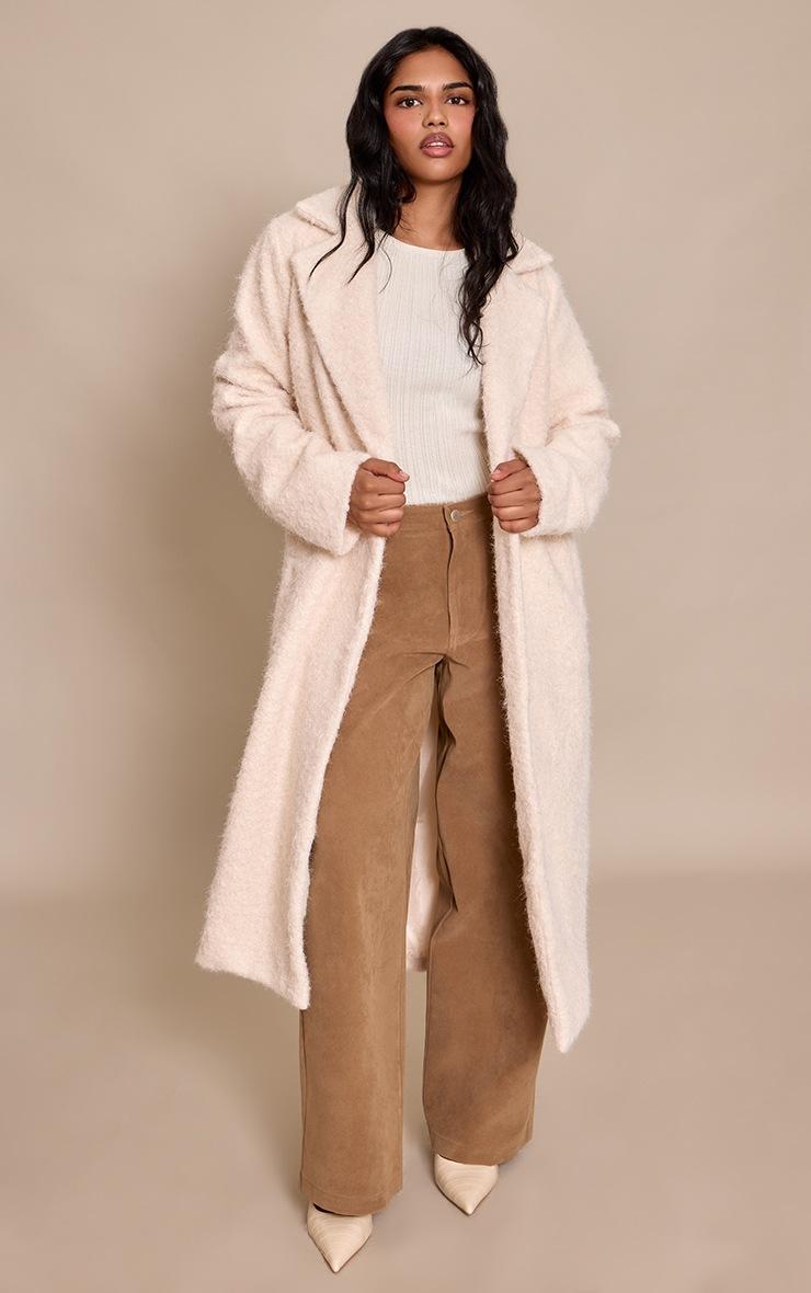 Pretty Little Thing Petite Cream Borg Button Up Maxi Coat