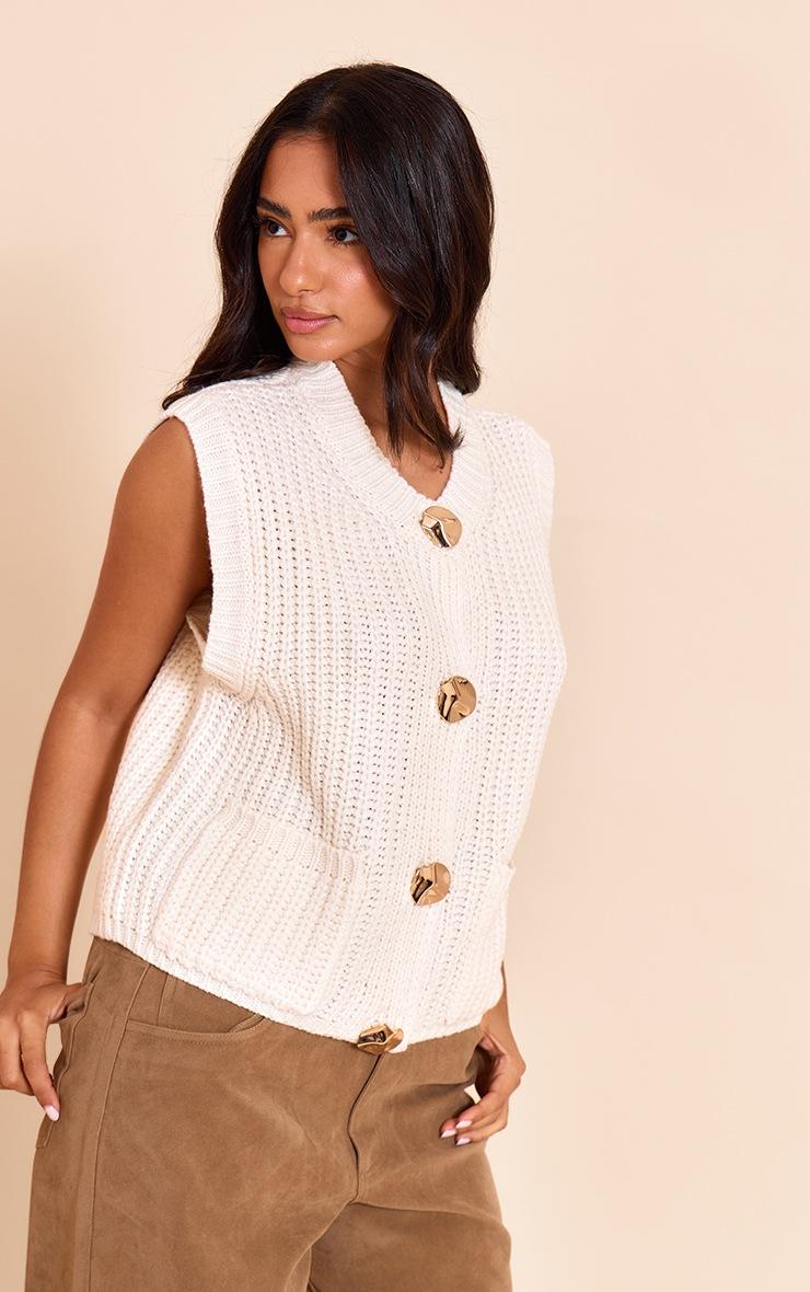 Pretty Little Thing Petite Cream Button Detail Knitted Vest