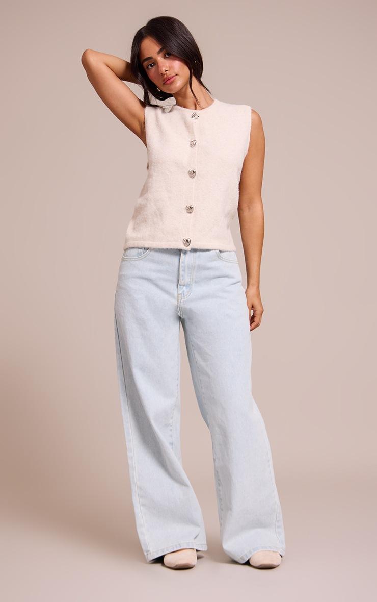 Pretty Little Thing Petite Cream Button Up Knitted Vest