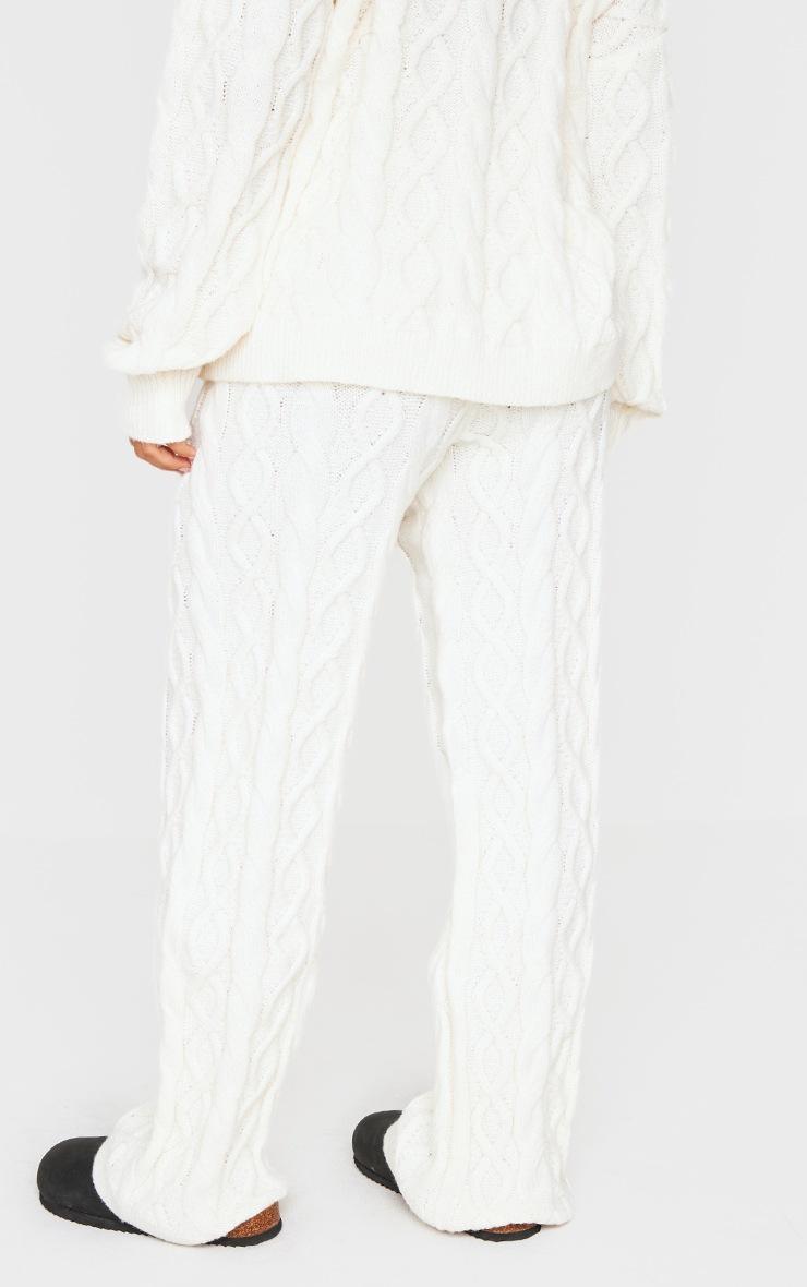 Pretty Little Thing Petite Cream Cable Knit Wide Leg Pants