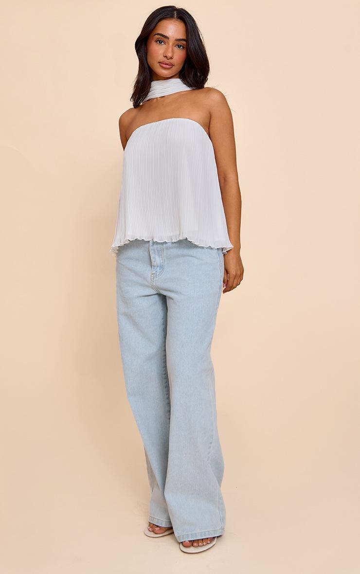 Pretty Little Thing Petite Cream Chiffon Bandeau Neck Scarf Detail Long Top