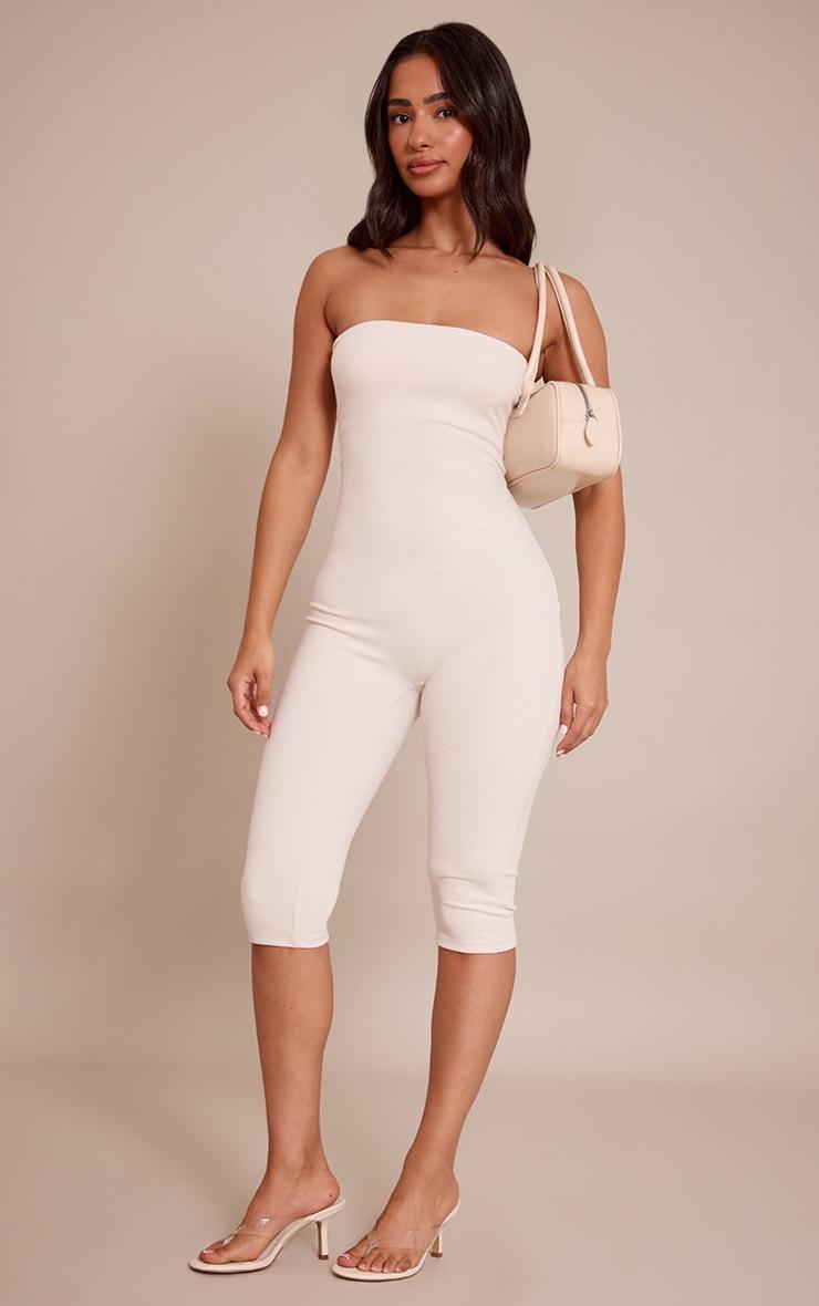 Pretty Little Thing Petite Cream Contour Jersey Bandeau Capri Catsuit