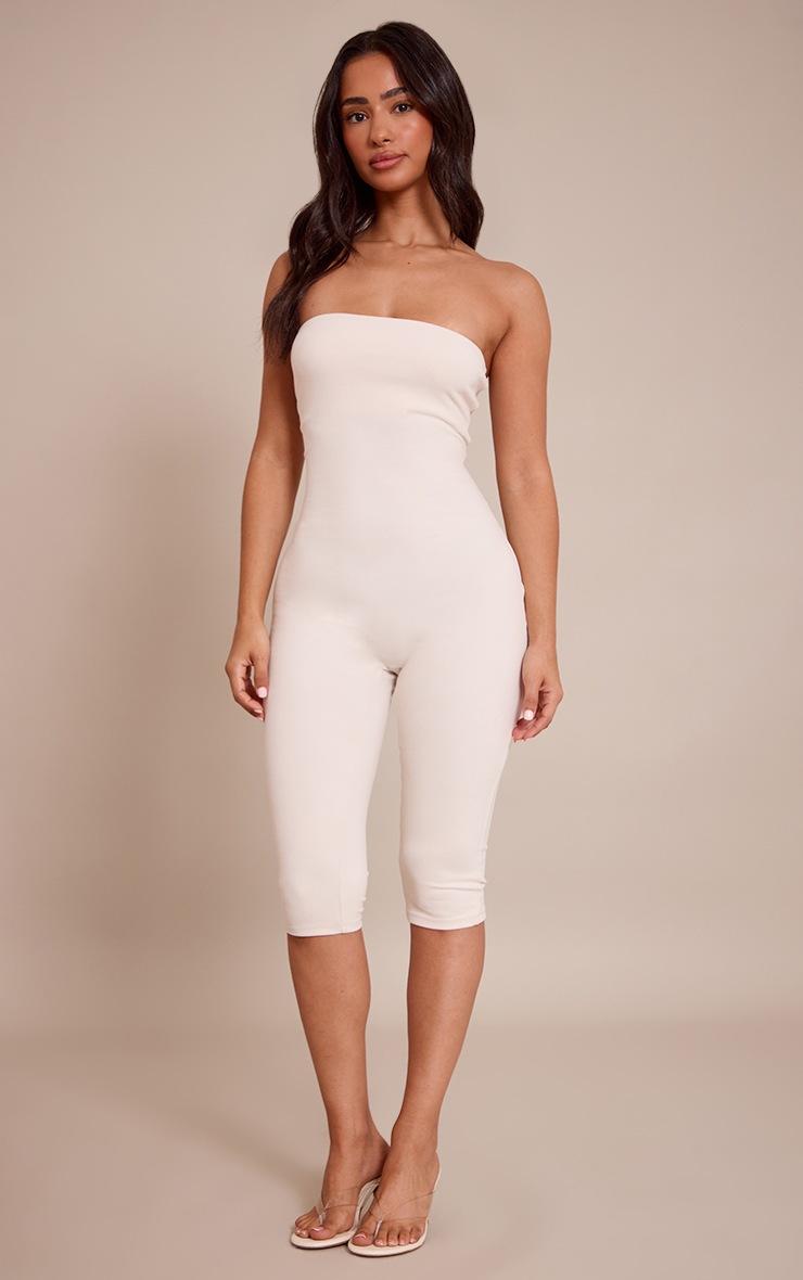 Pretty Little Thing Petite Cream Contour Jersey Bandeau Capri Catsuit
