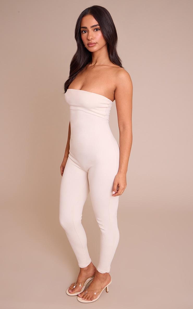 Pretty Little Thing Petite Cream Contour Jersey Fitted Bandeau Jumpsuit