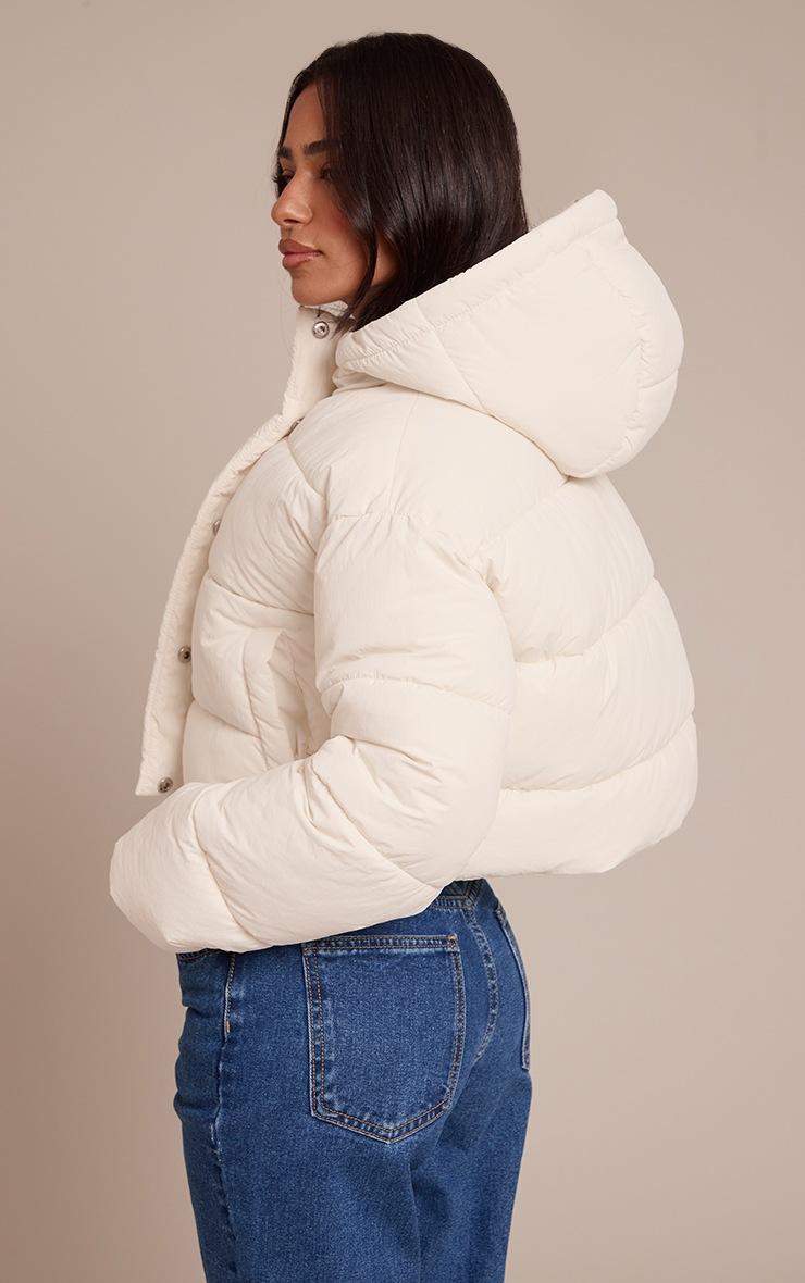 Pretty Little Thing Petite Cream Cropped Drawstring Puffer Jacket