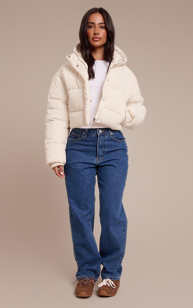 Pretty Little Thing Petite Cream Cropped Drawstring Puffer Jacket