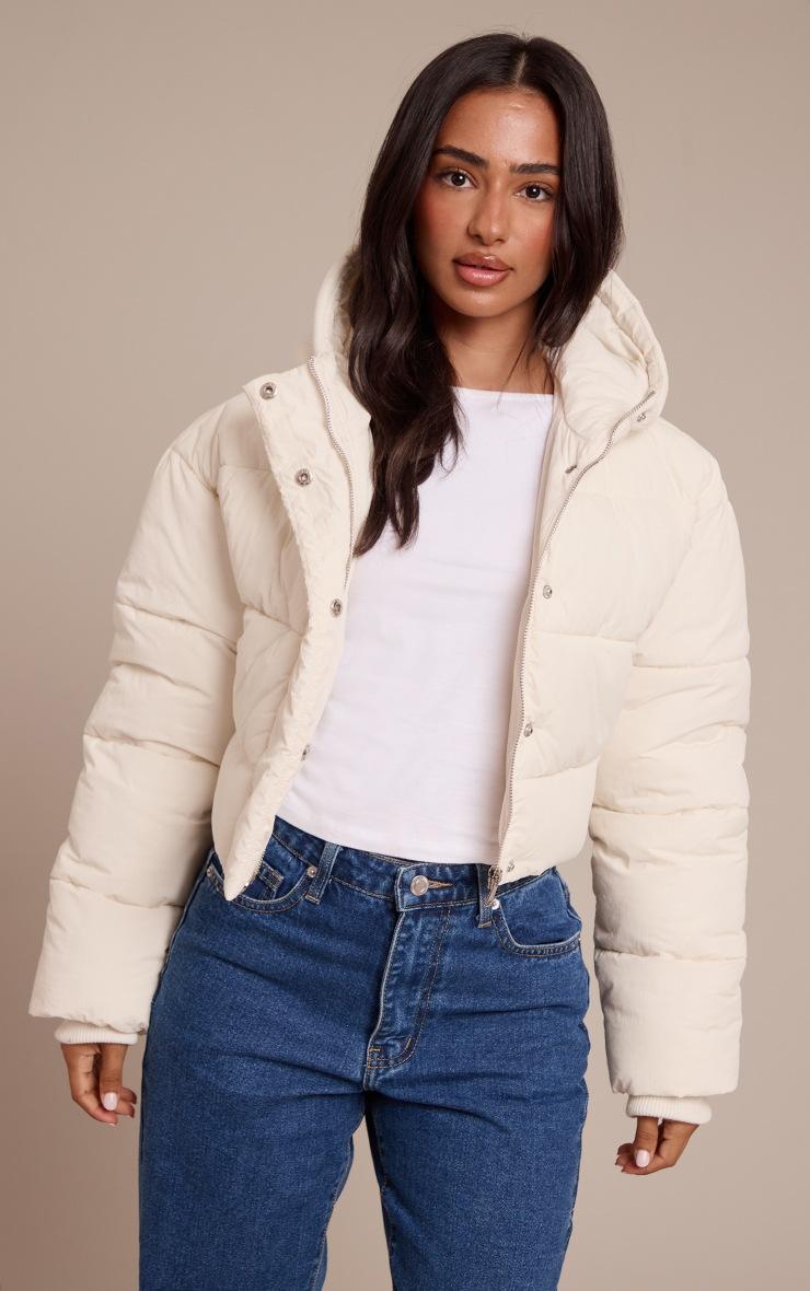 Pretty Little Thing Petite Cream Cropped Drawstring Puffer Jacket