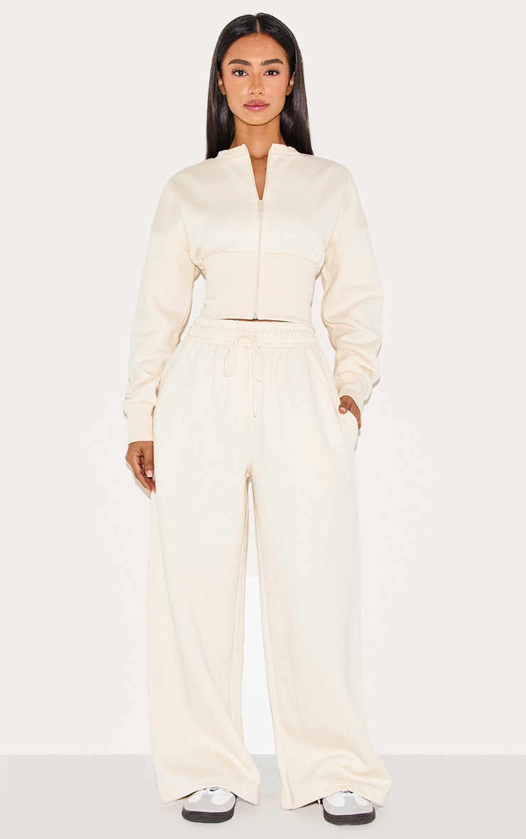 Pretty Little Thing Petite Cream Drawstring Wide Leg Sweatpants