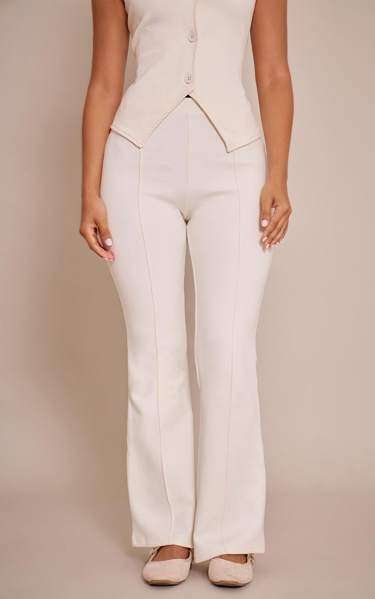 Pretty Little Thing Petite Cream Interlock Seam Detail Flare Pants