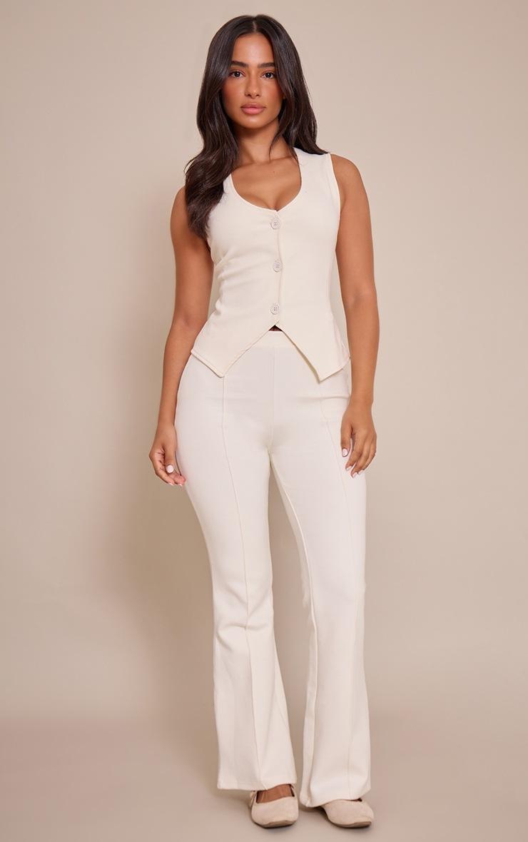 Pretty Little Thing Petite Cream Interlock Seam Detail Flare Pants