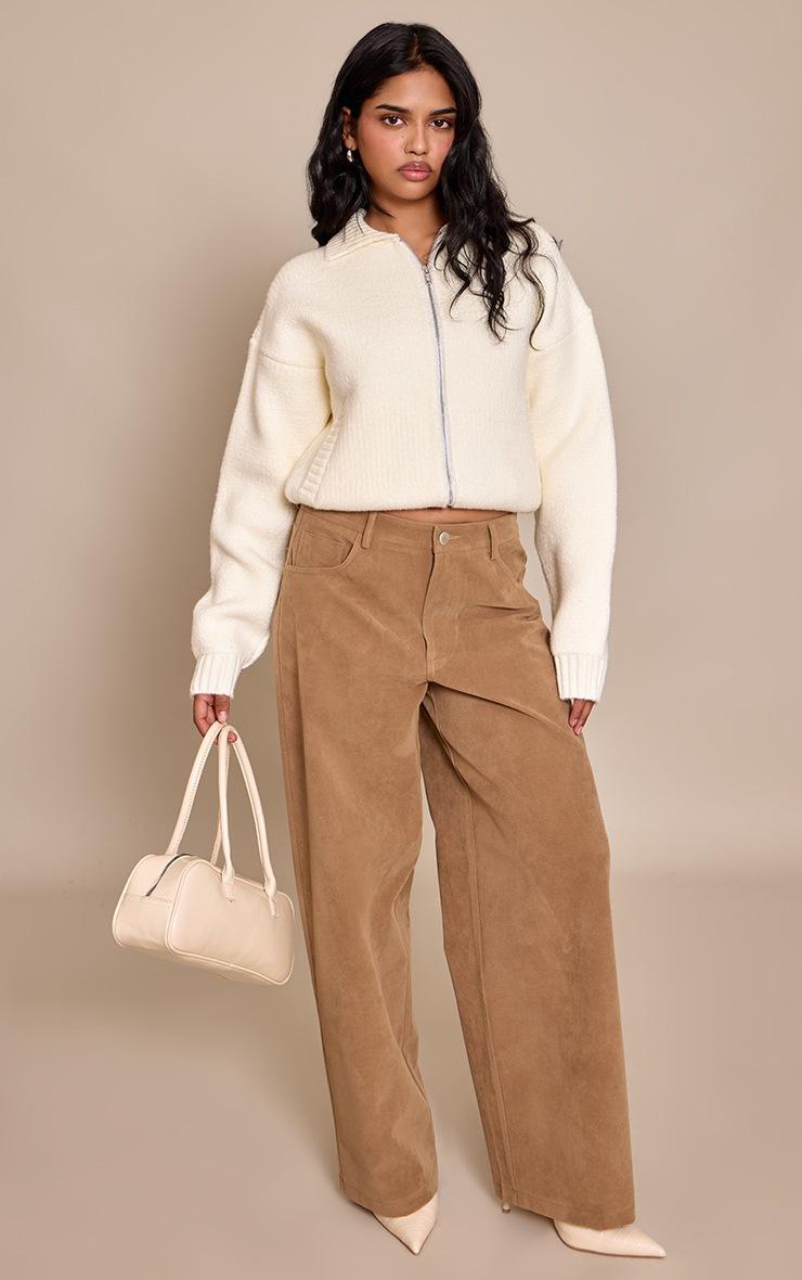 Pretty Little Thing Petite Cream Knitted Zip Up Bomber Jacket