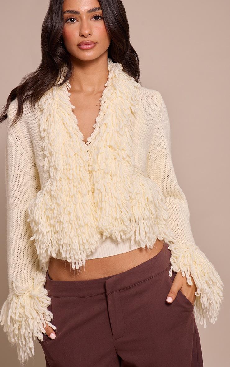 Pretty Little Thing Petite Cream Loop Knit Edge Cardigan