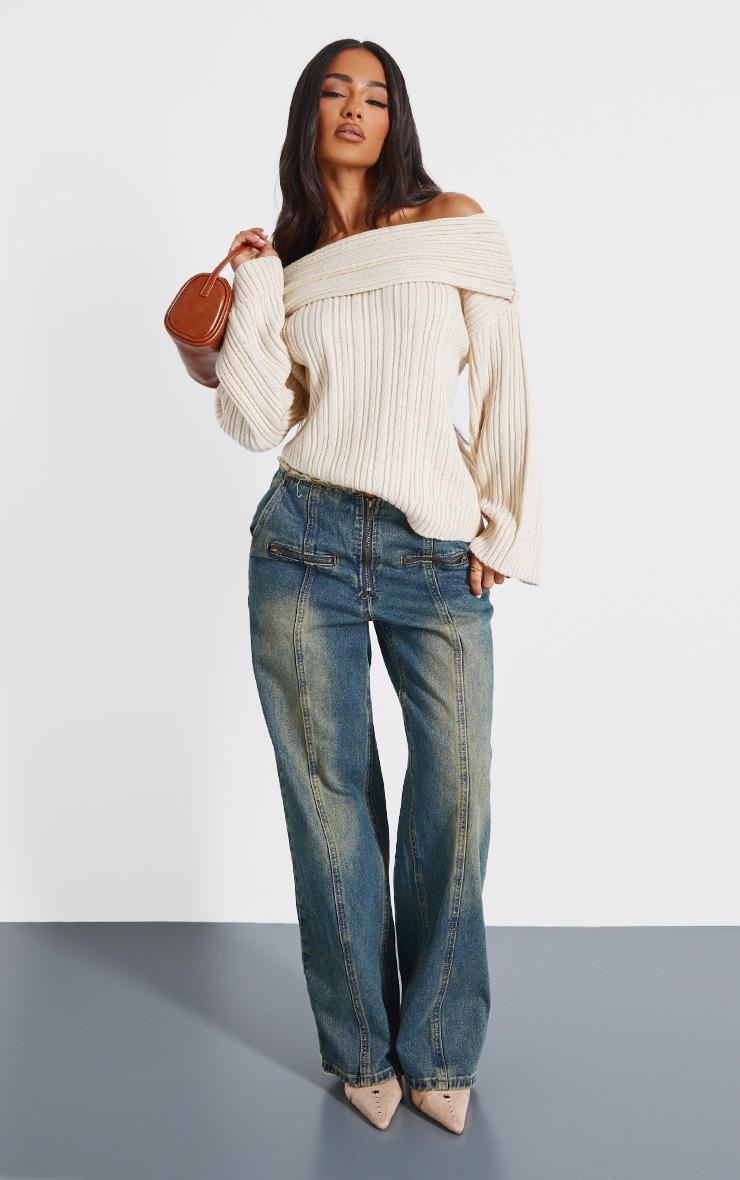 Pretty Little Thing Petite Cream Off The Shoulder Knit Sweater