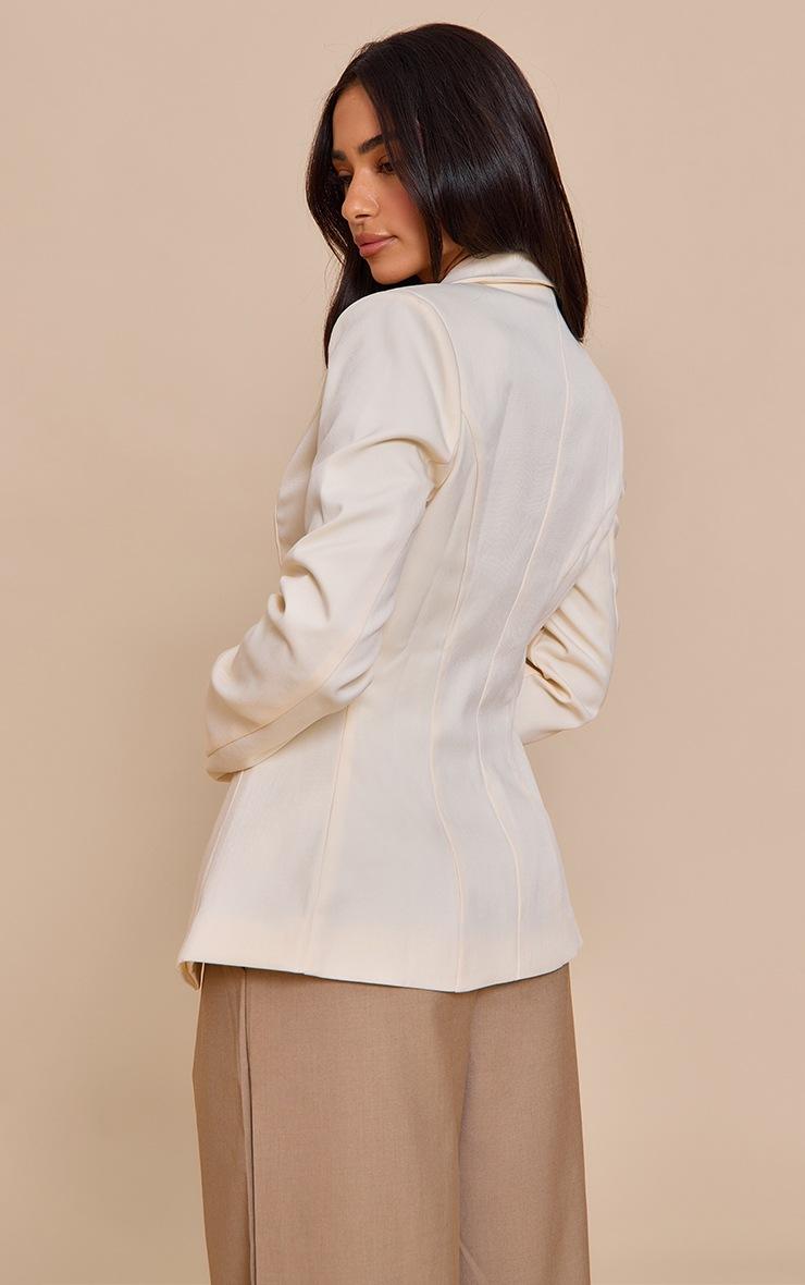 Pretty Little Thing Petite Cream Open Cinched Waist Blazer