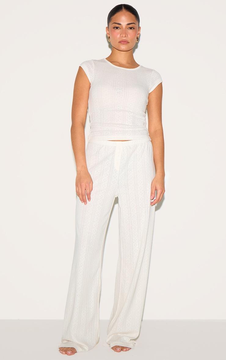 Pretty Little Thing Petite Cream Pointelle Pajama Pants