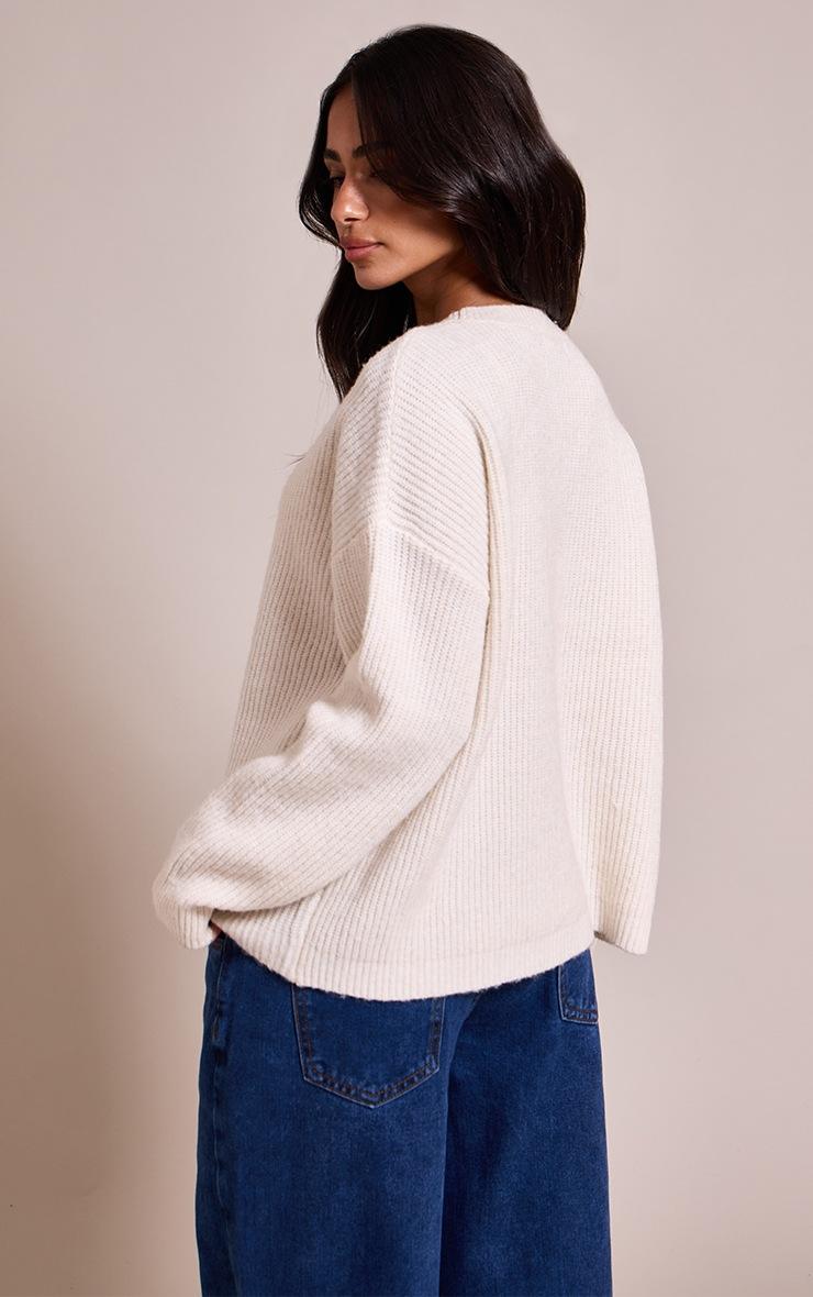 Pretty Little Thing Petite Cream Round Neck Knit Raglan Sleeve Sweatshirt