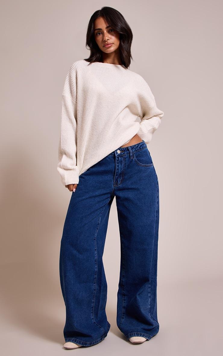 Pretty Little Thing Petite Cream Round Neck Knit Raglan Sleeve Sweatshirt