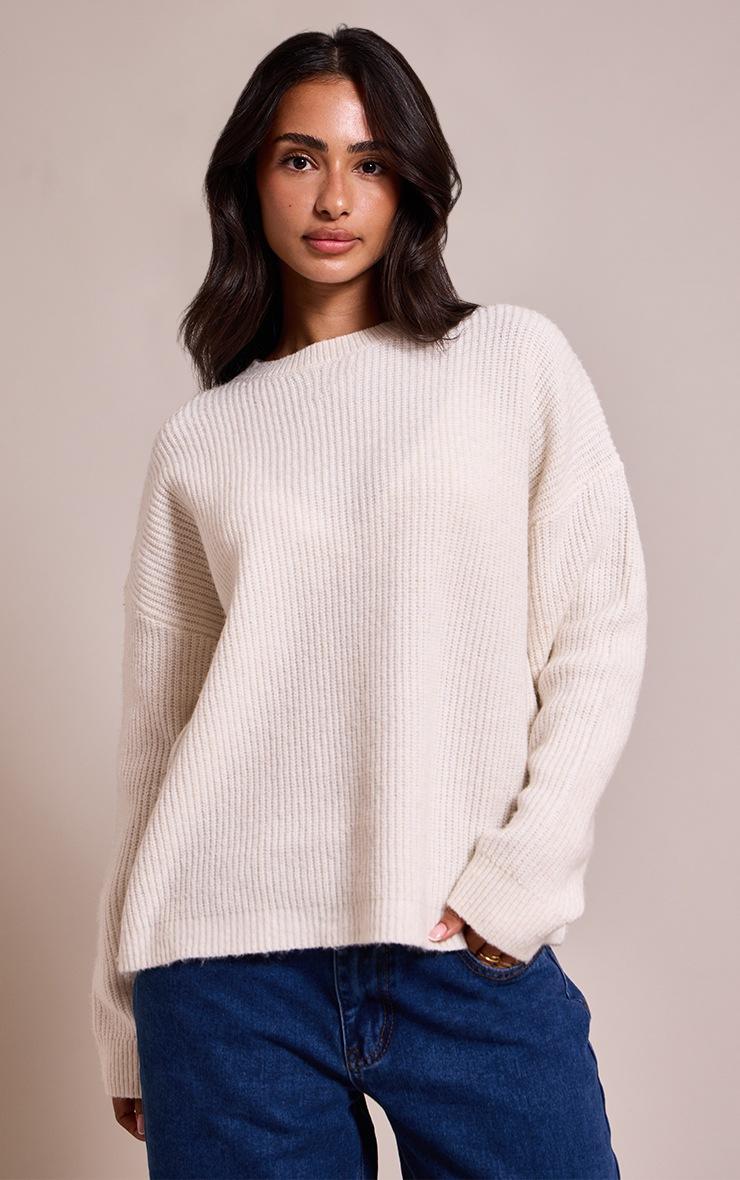 Pretty Little Thing Petite Cream Round Neck Knit Raglan Sleeve Sweatshirt