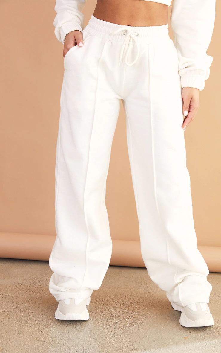 Pretty Little Thing Petite Cream Seam Detail Wide Leg Sweatpants
