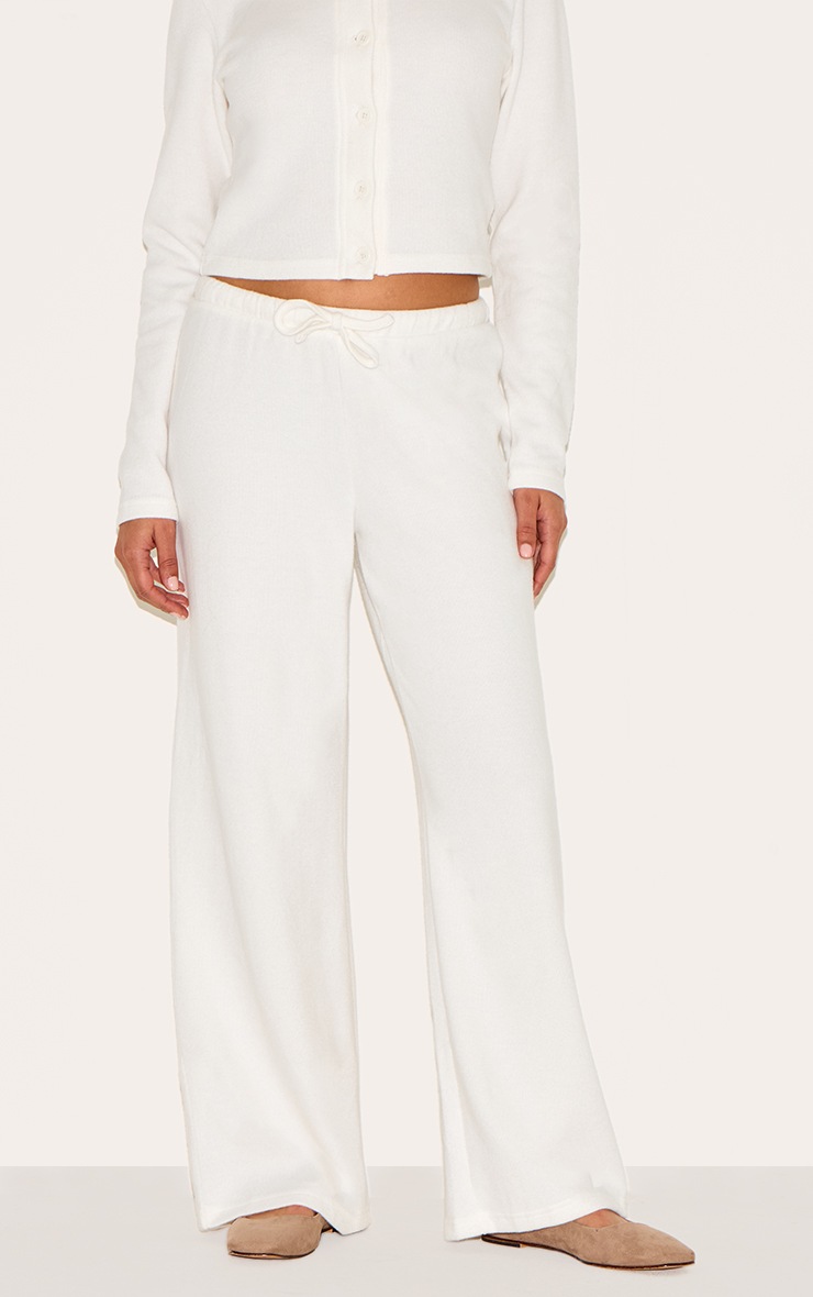 Pretty Little Thing Petite Cream Super Soft Drawstring Wide Leg Pants