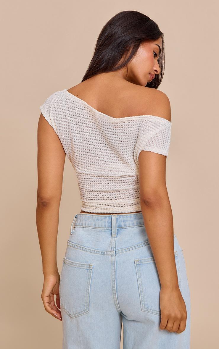 Pretty Little Thing Petite Cream Textured One Shoulder Top