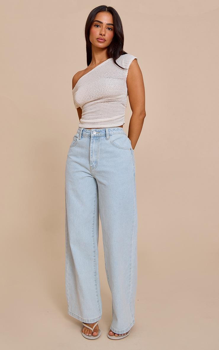 Pretty Little Thing Petite Cream Textured One Shoulder Top