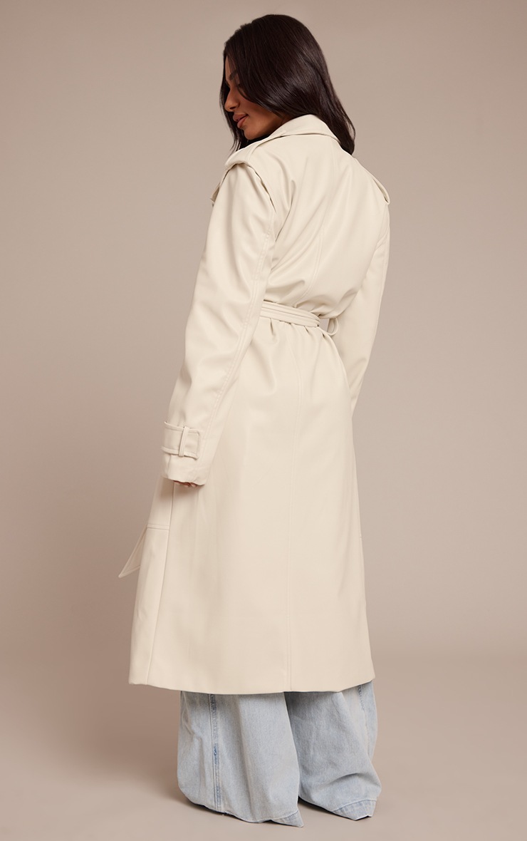 Pretty Little Thing Petite Cream Tie Waist Maxi Trench Coat