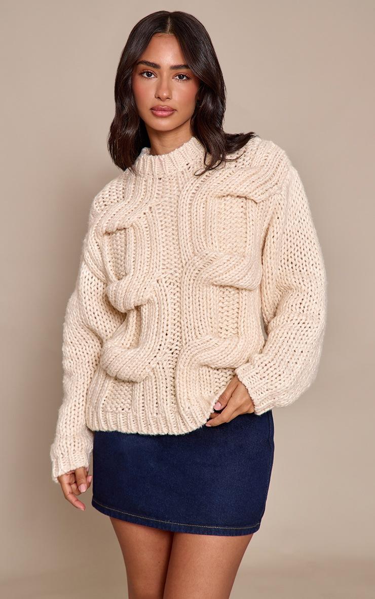 Pretty Little Thing Petite Cream Twist Chunky Knitted Sweater