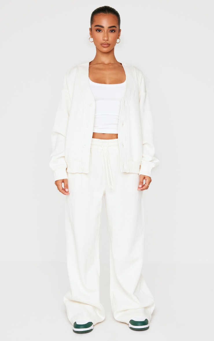 Pretty Little Thing Petite Cream Wide Leg Elasticated Drawstring Sweatpants