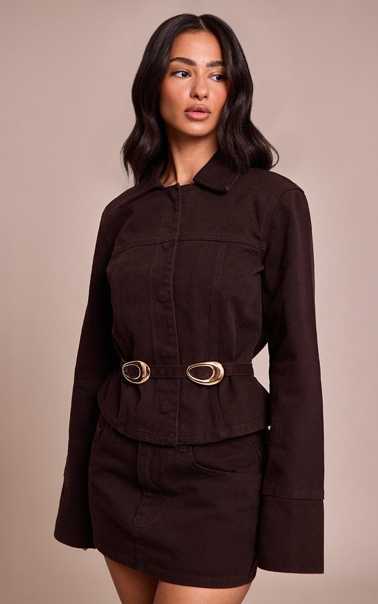 Pretty Little Thing Petite Dark Chocolate Denim Mini Skirt