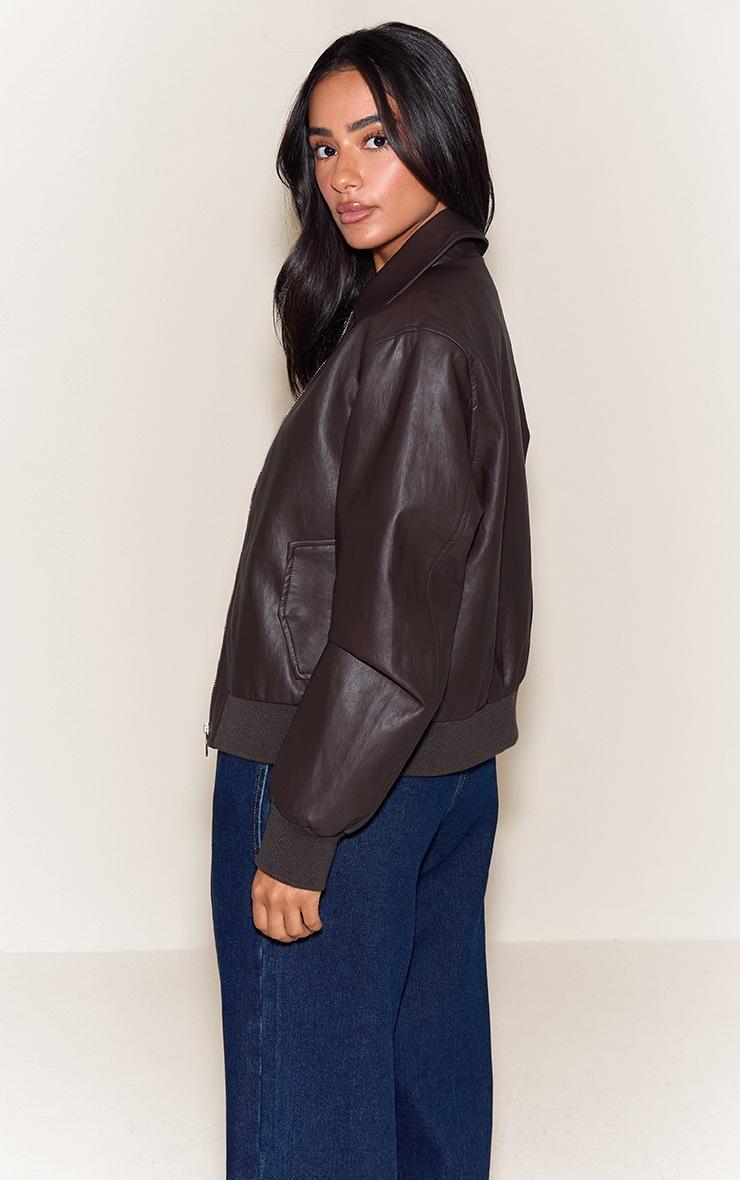 Pretty Little Thing Petite Dark Chocolate Faux Leather Bomber Jacket