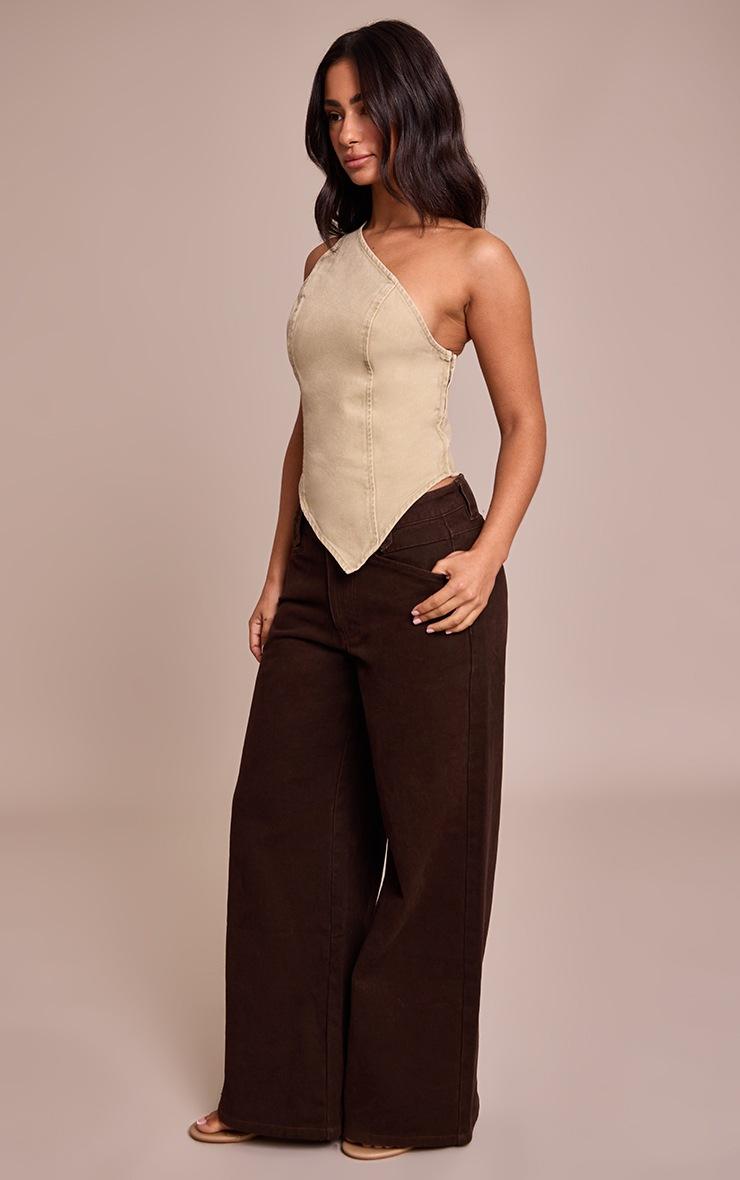 Pretty Little Thing Petite Dark Chocolate Tinted Wide Leg Jean