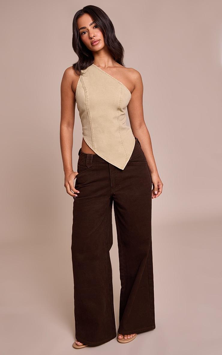 Pretty Little Thing Petite Dark Chocolate Tinted Wide Leg Jean