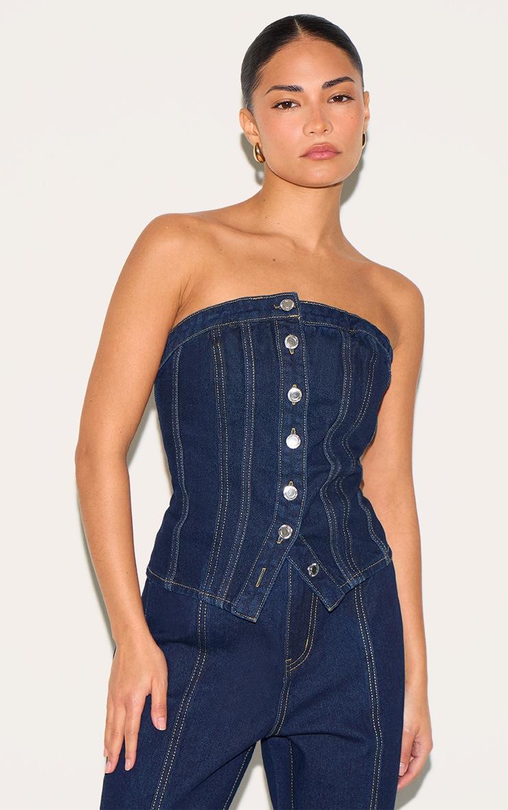 Pretty Little Thing Petite Dark Indigo Contrast Seam Bandeau Corset