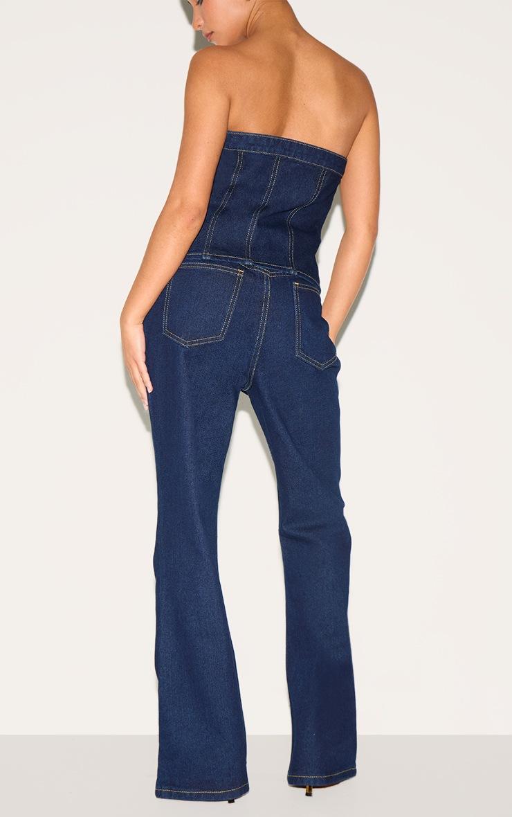 Pretty Little Thing Petite Dark Indigo Contrast Seam Straight Leg Jeans