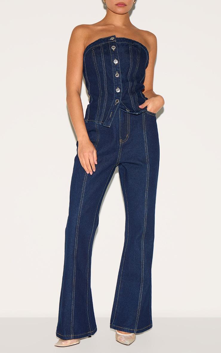 Pretty Little Thing Petite Dark Indigo Contrast Seam Straight Leg Jeans