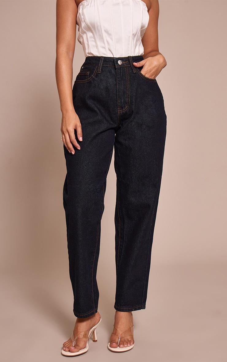 Pretty Little Thing Petite Dark Indigo High Waist Mom Jeans