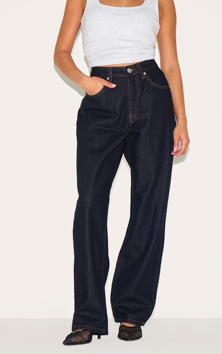 Pretty Little Thing Petite Dark Indigo High Waist Straight Leg Jeans